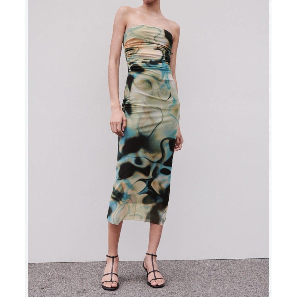 Zara Strapless Tulle Midi Dress